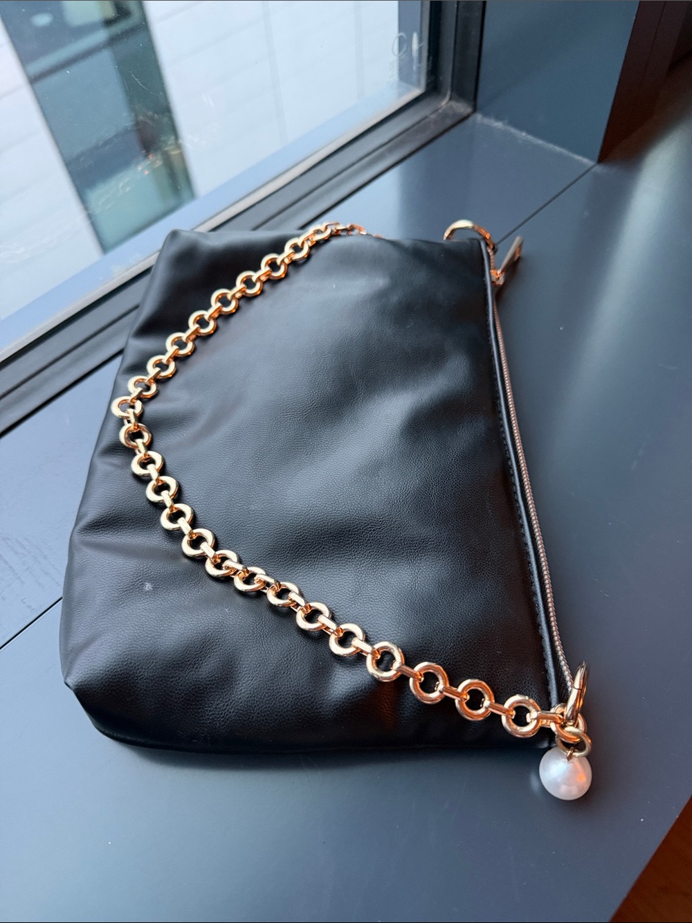 a new day Black Clutch with Gold Chain and Pearl Charm